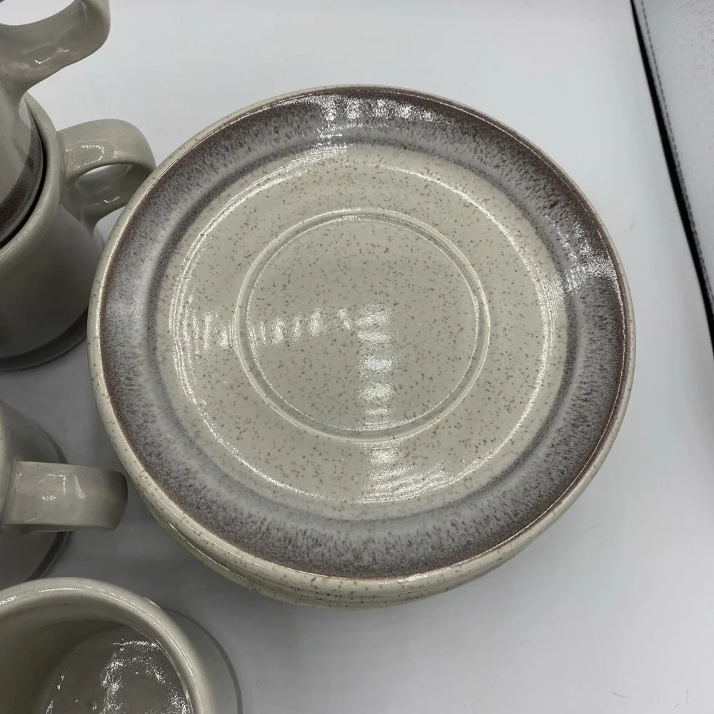 Vintage McCoy Lancaster Colony Corp Drip Glaze Mugs And Plates 1970 Set 16 Stone
